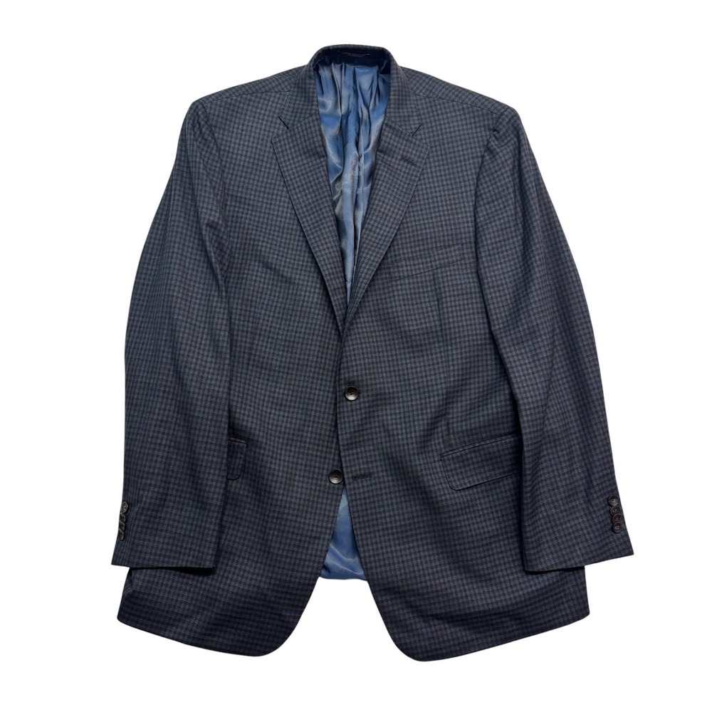 Hart Schaffner Marx 46R Navy Blue Brown Gingham Blazer Jacket Sport Suit Coat